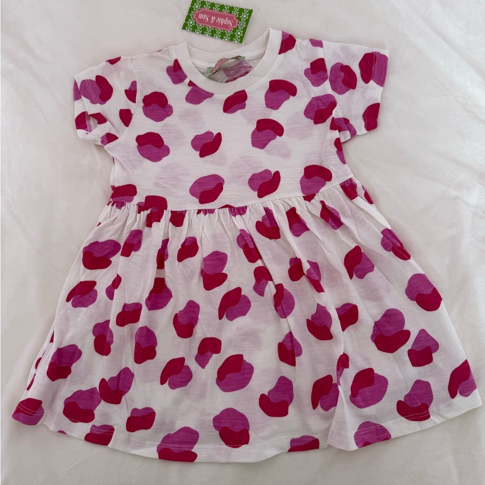 Sophie and Sam Pink and White Pleated Flutter Sleeve Sundress